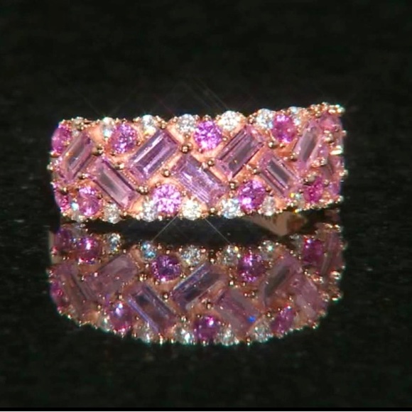 2.72CTs Pink Sapphires, Pink & White Lab Diamonds 18K Rose Gold Over Silver Ring - Picture 3 of 9